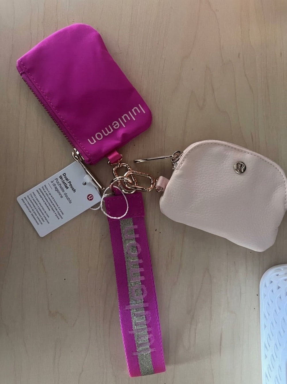 Lululemon Mini Key Pouch Set in magenta & Pale Pink dual new